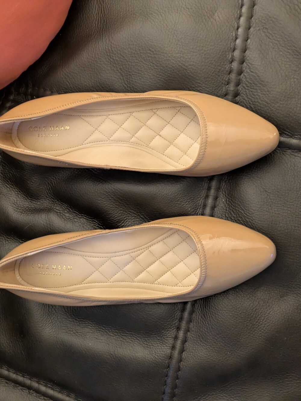 Cole Haan Beige Patent Pointed-Toe Ballet Flats